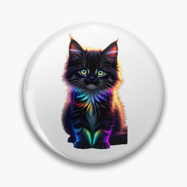 Item preview, Fluffy Black Kitten with Vibrant Rainbow Neon Fur designed and sold by Pani Kara.