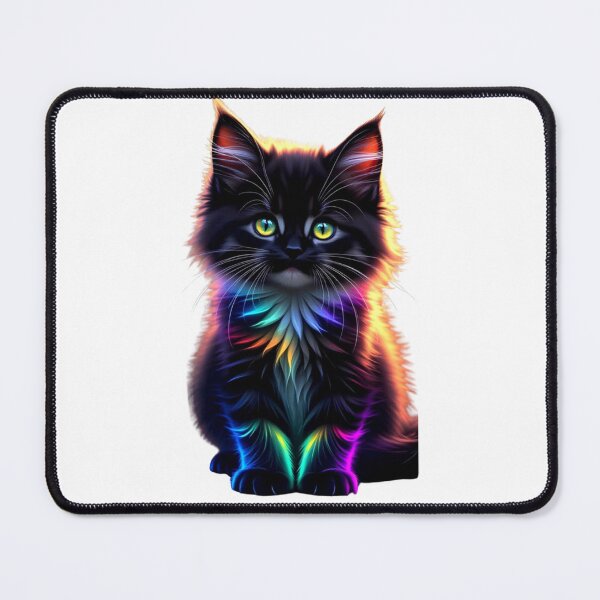 Item preview, Fluffy Black Kitten with Vibrant Rainbow Neon Fur designed and sold by Pani Kara.