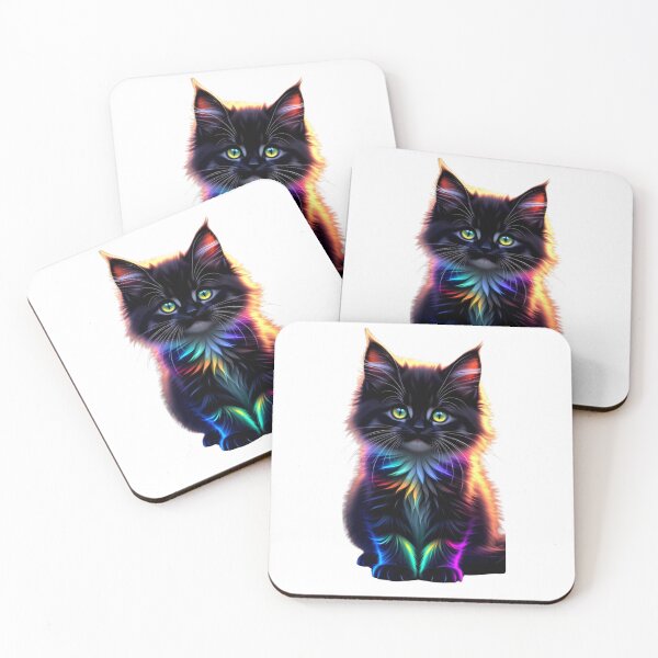 Item preview, Fluffy Black Kitten with Vibrant Rainbow Neon Fur designed and sold by Pani Kara.
