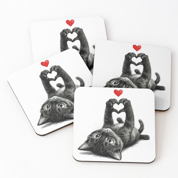 Item preview, Adorable Black Kitten Making a Heart with Paws designed and sold by Pani Kara.