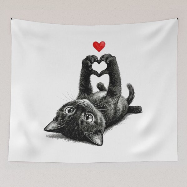 Item preview, Adorable Black Kitten Making a Heart with Paws designed and sold by Pani Kara.