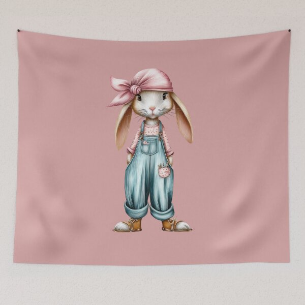 Item preview, Shabby Chic Garden Bunny in Denim - Hand-Drawn Whimsical Forest Animal designed and sold by illeN-Art-World.