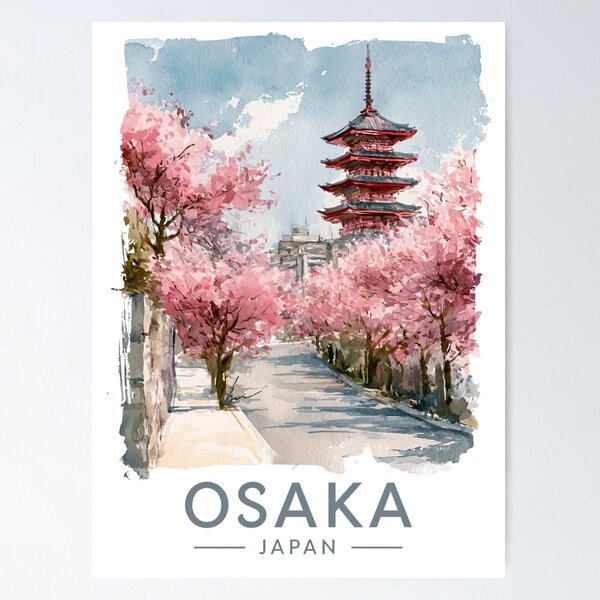 Item preview, A Watercolor Travel Print of Osaka - Japan  designed and sold by StudioRedKoala.