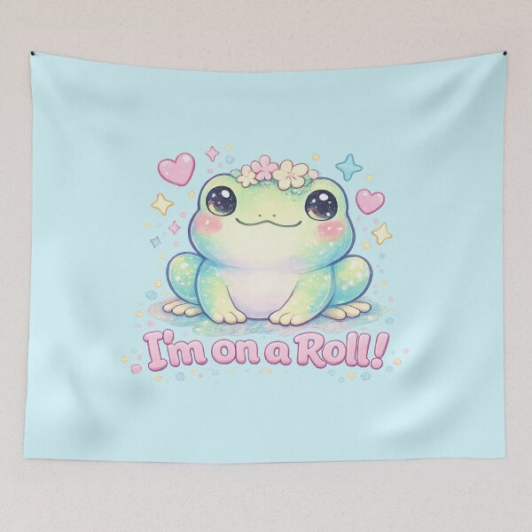 Item preview, Pastel Cute Frog “I’m on a Roll!” Funny Kawaii Frog Sticker  designed and sold by StickyDelights.