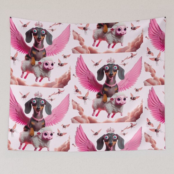 Item preview, Pink Angel Dachshund Flying With Sheep designed and sold by LujziWorld.