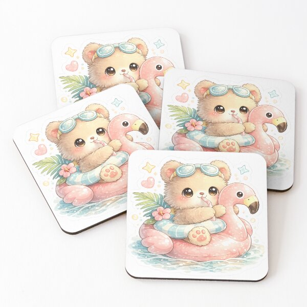Item preview, Flamingo Floatie Bear – Cute Pool Party Kawaii Sticker designed and sold by SaphireArt.