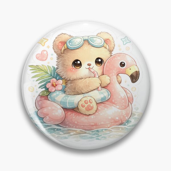 Item preview, Flamingo Floatie Bear – Cute Pool Party Kawaii Sticker designed and sold by SaphireArt.