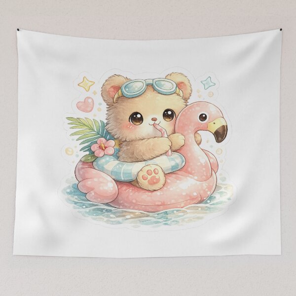 Item preview, Flamingo Floatie Bear – Cute Pool Party Kawaii Sticker designed and sold by SaphireArt.