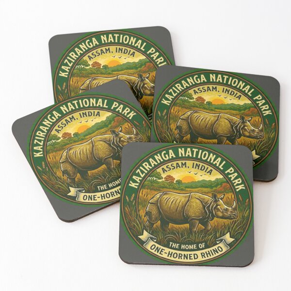 Item preview, Kaziranga National Park Assam India One Horned Rhino Vintage Badge designed and sold by MT-Hub | Art for Every Soul.