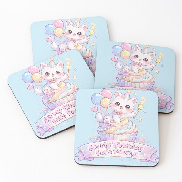 Item preview, Pastel Cute Birthday Kitty “Let’s Pawty!” Kawaii Birthday  designed and sold by Nusha Creations.