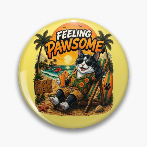 Item preview, Tuxedo Cat Beach Design – Feeling Pawsome Summer Vibes Vacation Dog designed and sold by PixelsPaws.