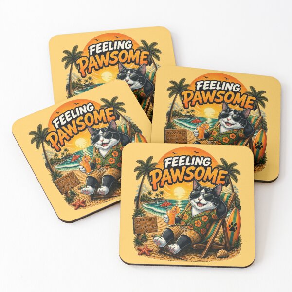Item preview, Tuxedo Cat Beach Design – Feeling Pawsome Summer Vibes Vacation Dog designed and sold by PixelsPaws.