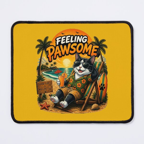 Item preview, Tuxedo Cat Beach Design – Feeling Pawsome Summer Vibes Vacation Dog designed and sold by PixelsPaws.