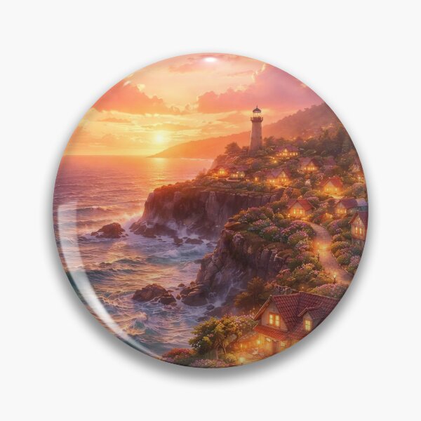 Artikelvorschau, Dreamy Anime Seaside Sunset Village Cozy Ocean Aesthetic Art entworfen und verkauft von peacefulframes.art.