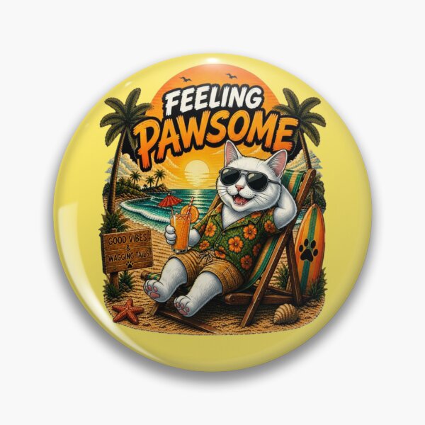Item preview, Solid White Cat Beach Design – Feeling Pawsome Summer Vibes Vacation Dog designed and sold by PixelsPaws.