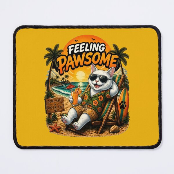 Item preview, Solid White Cat Beach Design – Feeling Pawsome Summer Vibes Vacation Dog designed and sold by PixelsPaws.
