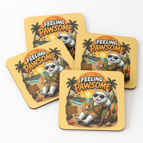 Item preview, Solid White Cat Beach Design – Feeling Pawsome Summer Vibes Vacation Dog designed and sold by PixelsPaws.