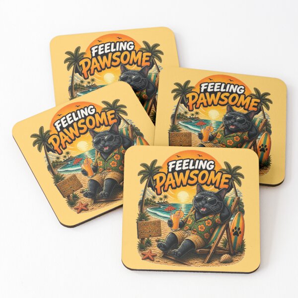 Item preview, Solid Black Cat Beach Design – Feeling Pawsome Summer Vibes Vacation Dog designed and sold by PixelsPaws.