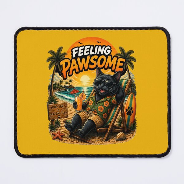 Item preview, Solid Black Cat Beach Design – Feeling Pawsome Summer Vibes Vacation Dog designed and sold by PixelsPaws.