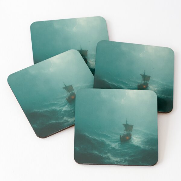 Item preview, Viking Longboat in the Storm | Atmospheric Nordic Sea Fantasy Art designed and sold by CosmicAnomaly.