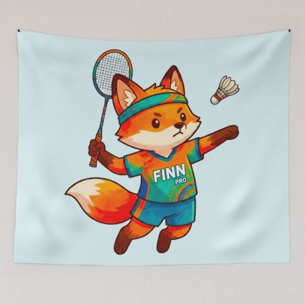 Item preview, Cute Fox Playing Badminton - Athletic Fox Finn Pro Sports Illustration designed and sold by MT-Hub | Cute Aesthetic Art, Stickers & Phone Cases.