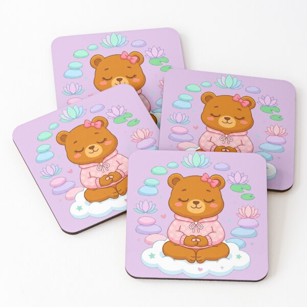 Item preview, Meditating Teddy Bear - Cute Zen Bear in Pink Hoodie with Lotus Flowers designed and sold by MT-Hub | Cute Aesthetic Art, Stickers & Phone Cases.