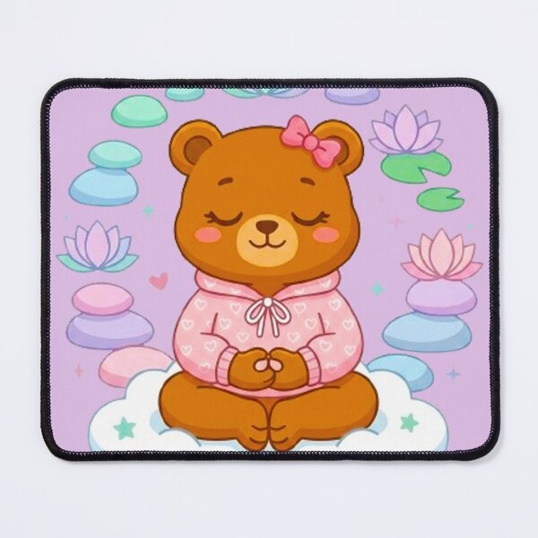 Item preview, Meditating Teddy Bear - Cute Zen Bear in Pink Hoodie with Lotus Flowers designed and sold by MT-Hub | Cute Aesthetic Art, Stickers & Phone Cases.