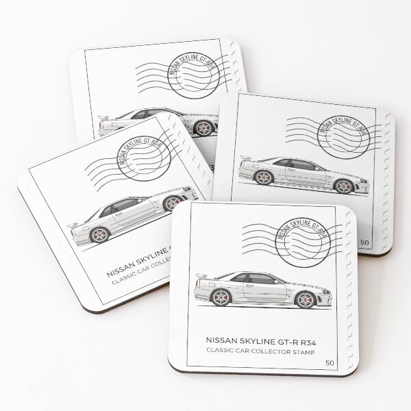 Item preview, Nissan Skyline GT-R R34 Godzilla JDM Vintage Postage Stamp Art designed and sold by Motorline44.