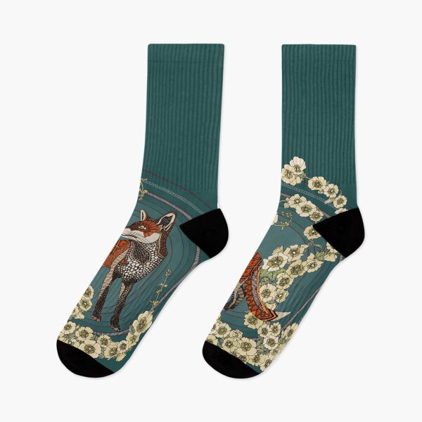Item preview, hollyhocks fox deep pine cream designed and sold by scrummy.