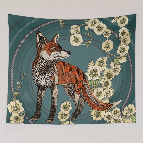 Item preview, hollyhocks fox deep pine cream designed and sold by scrummy.