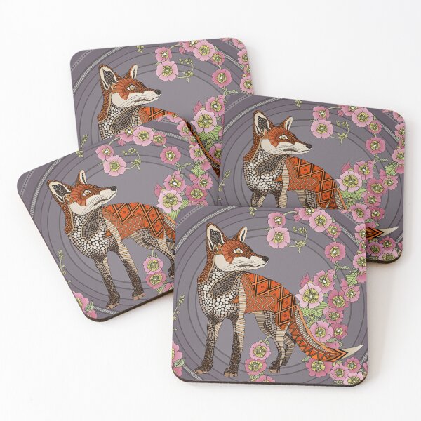 Item preview, hollyhocks fox eggplant pink designed and sold by scrummy.