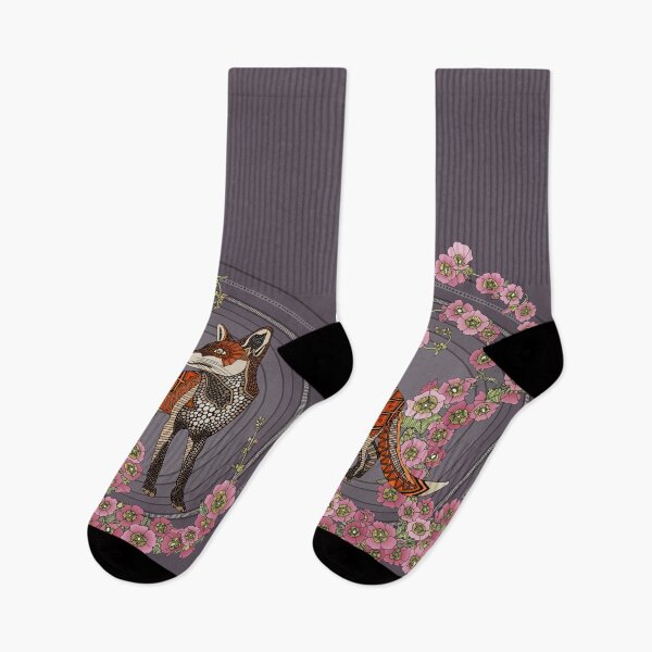 Item preview, hollyhocks fox eggplant pink designed and sold by scrummy.