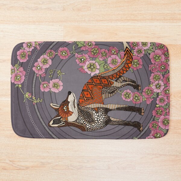Item preview, hollyhocks fox eggplant pink designed and sold by scrummy.