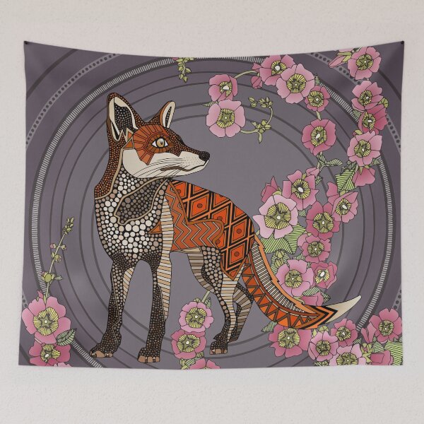 Item preview, hollyhocks fox eggplant pink designed and sold by scrummy.
