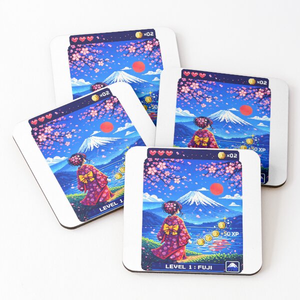 Artikelvorschau, Level 1 Fuji Retro Pixel Art | Japanische Gaming-Ästhetik | Fuji-Sakura entworfen und verkauft von Digital Culture Studio.
