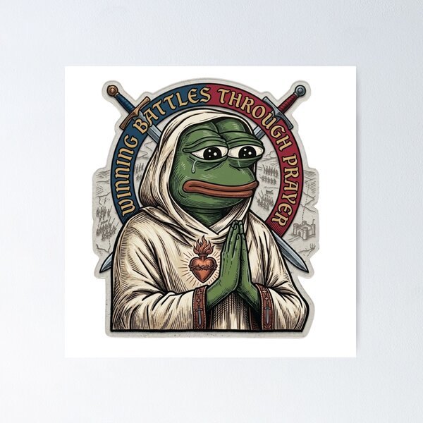 Item preview, Meme Monk Pepe - Medieval Woodcut Style Prayer Sticker designed and sold by ItsArtisticLab.