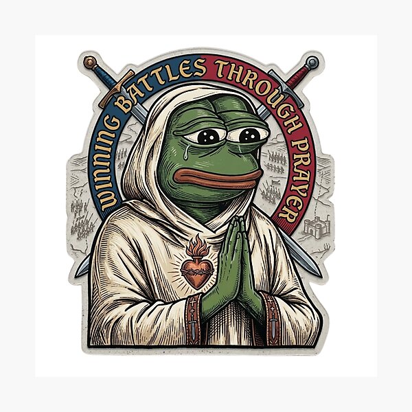 Item preview, Meme Monk Pepe - Medieval Woodcut Style Prayer Sticker designed and sold by ItsArtisticLab.