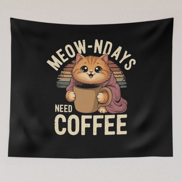 Item preview, Meow-ndays Need Coffee Cute Retro Cat designed and sold by trendnest_shop.