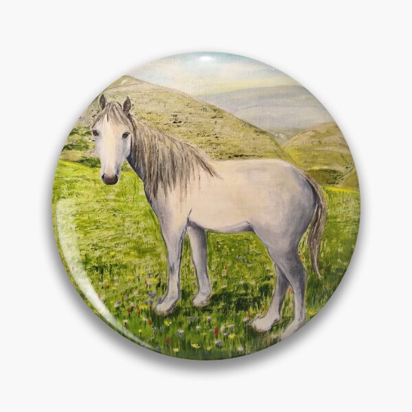Item preview, WHITE HORSE in Dagestan Field | Oil Painting Print | Nature Landscape Art designed and sold by BlueberrySwan.
