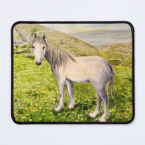 Item preview, WHITE HORSE in Dagestan Field | Oil Painting Print | Nature Landscape Art designed and sold by BlueberrySwan.