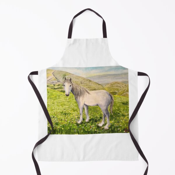Item preview, WHITE HORSE in Dagestan Field | Oil Painting Print | Nature Landscape Art designed and sold by BlueberrySwan.