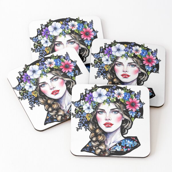 Item preview, White slavic girl with blue eyes and a floral wreath designed and sold by Ana-wis.