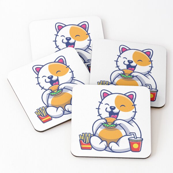 Item preview, Funny Chubby Cat Eating Burger And French Fries Cartoon designed and sold by jhofmank.