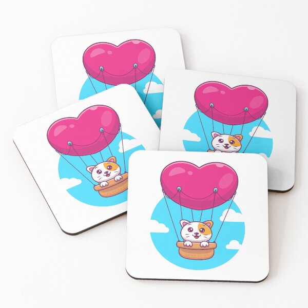 Item preview, Cute Kawaii Cat Heart Hot Air Balloon Cartoon Travel designed and sold by jhofmank.
