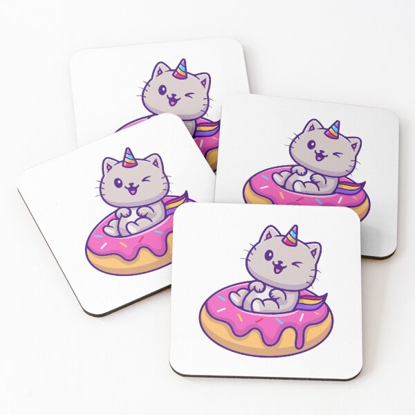 Item preview, Cute Cat Unicorn Rainbow Horn Glazed Donut Float Cartoon designed and sold by jhofmank.