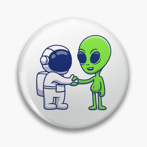 Item preview, Cute Astronaut and Green Alien Peace Handshake Space Cartoon designed and sold by jhofmank.