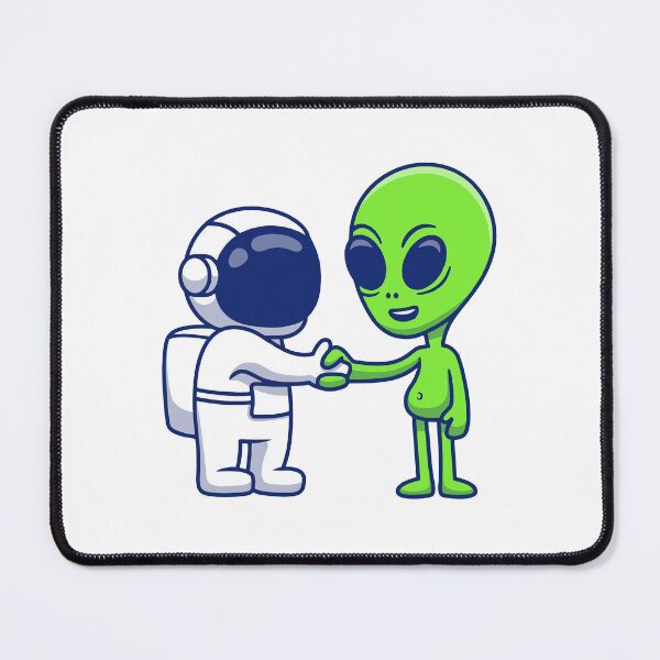 Item preview, Cute Astronaut and Green Alien Peace Handshake Space Cartoon designed and sold by jhofmank.