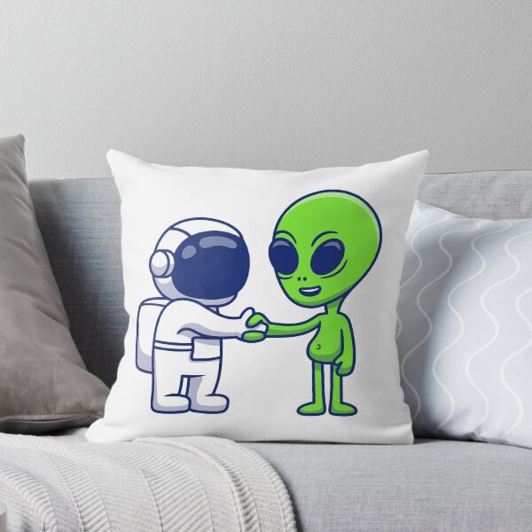 Item preview, Cute Astronaut and Green Alien Peace Handshake Space Cartoon designed and sold by jhofmank.