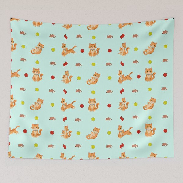 Item preview, Playful Orange Tabby Cat & Mouse Toys Seamless Pattern designed and sold by Surya Design Studio.