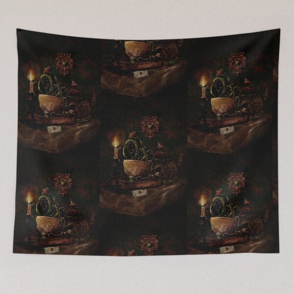 Item preview, Cthulhu and Tea a Dark Academia Fantasy Watercolor Wall Art  designed and sold by Monica Laipple.